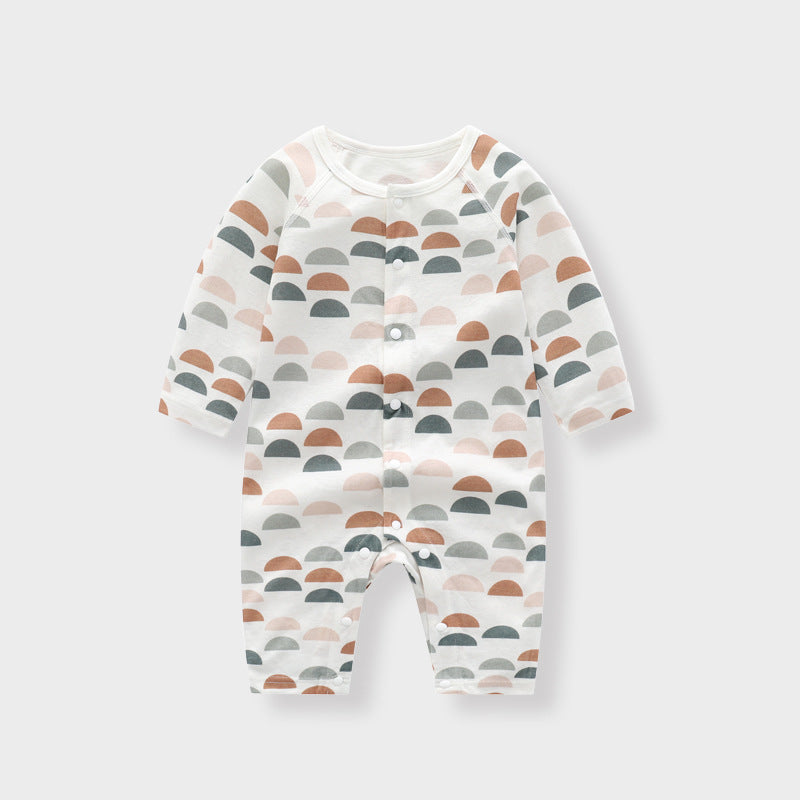 Côte & Crown light and soft bamboo fibre jumpsuit for babies featuring breathable bamboo baby clothes fabric with multicolor semi-circle pattern