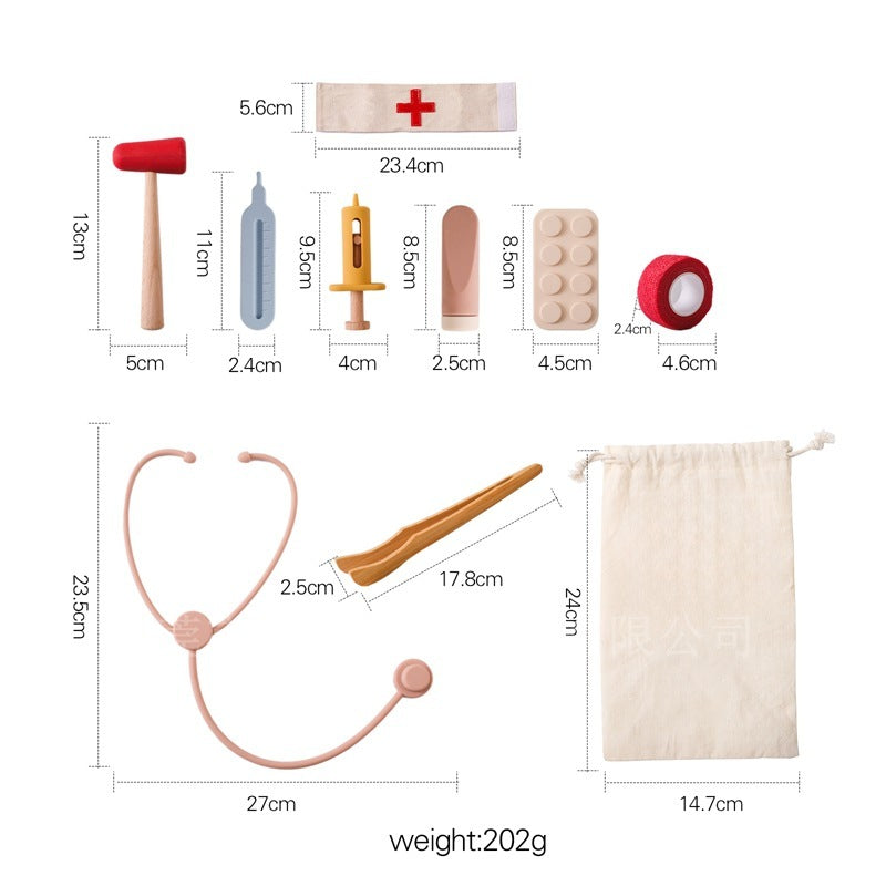 Côte & Crown children's doctor play set with wooden medical tools and fabric storage bag