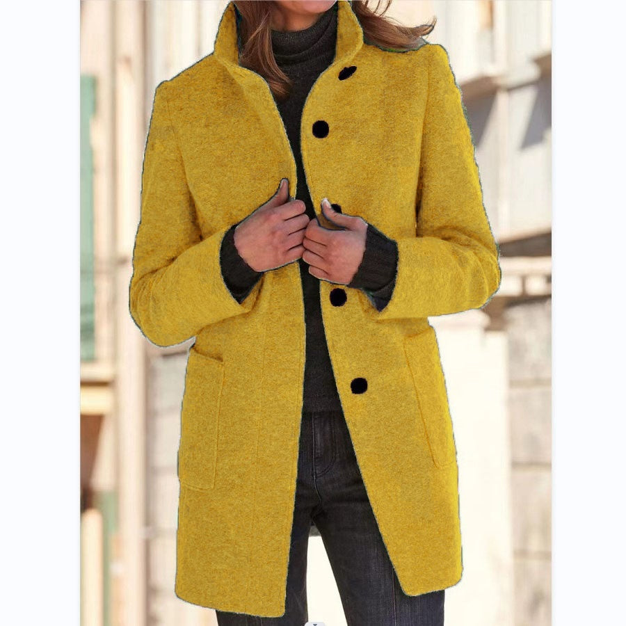 Stylish yellow Hauteloom coat for women, perfect for the office with a chic design and comfortable fit