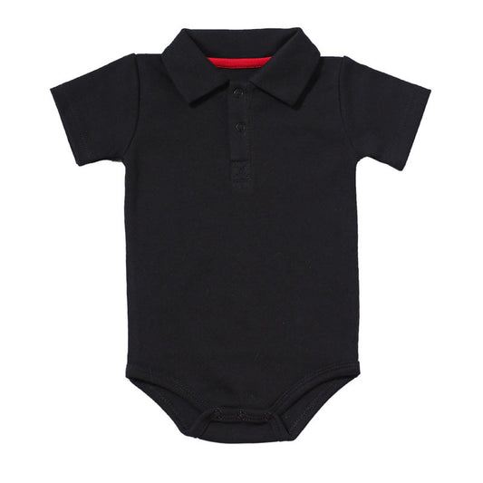 Côte & Crown black baby onsie with collar and short sleeves made from soft fabric