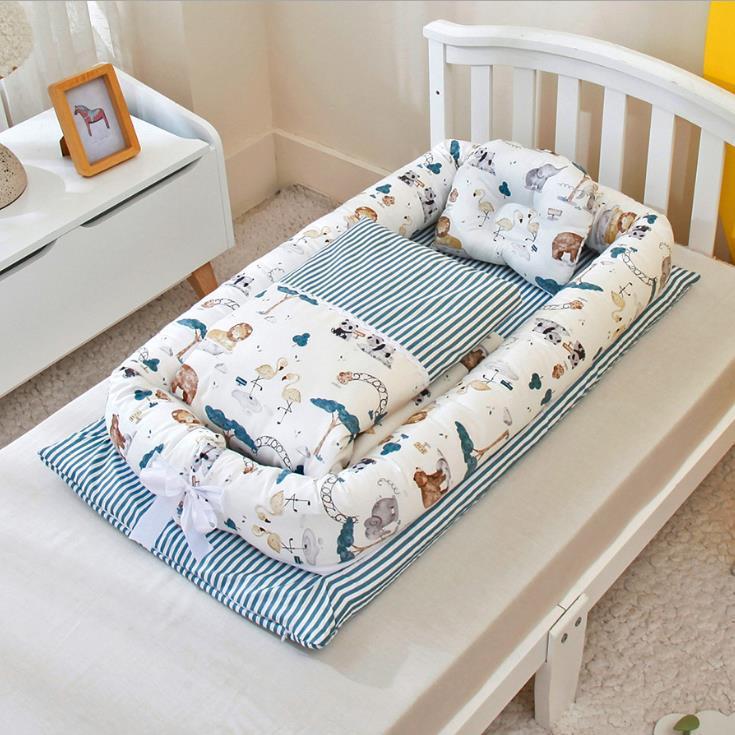Côte & Crown newborn foldable middle bed baby infant with animal print and striped cushion