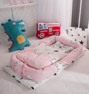 Côte & Crown new-born foldable middle bed baby infant pink with cloud pattern and soft padded sides