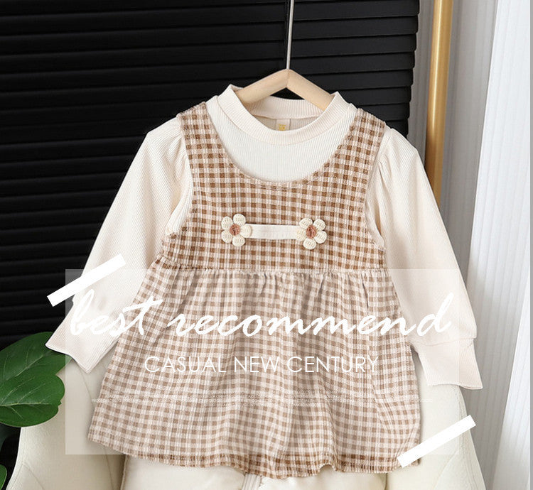 Côte & Crown Brown Check Baby Dress with Long Sleeve Top