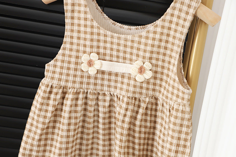 Côte & Crown Brown Check Baby Dress with Long Sleeve Top