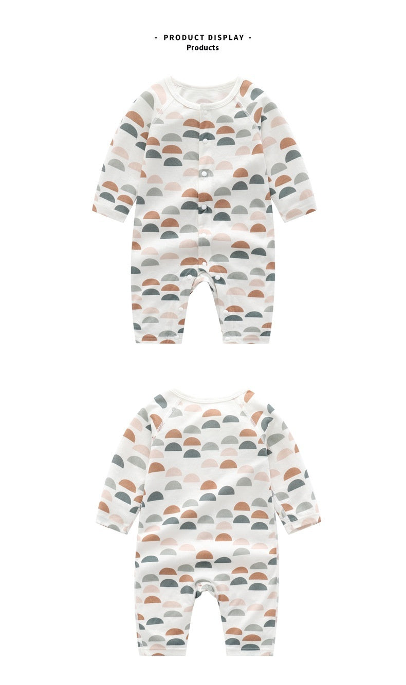 Light and soft bamboo fibre jumpsuit by Côte & Crown in white with multicolor pattern breathable bamboo baby clothes