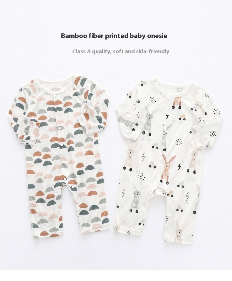 Côte & Crown breathable bamboo baby clothes featuring two soft bamboo fiber jumpsuits with animal and geometric prints