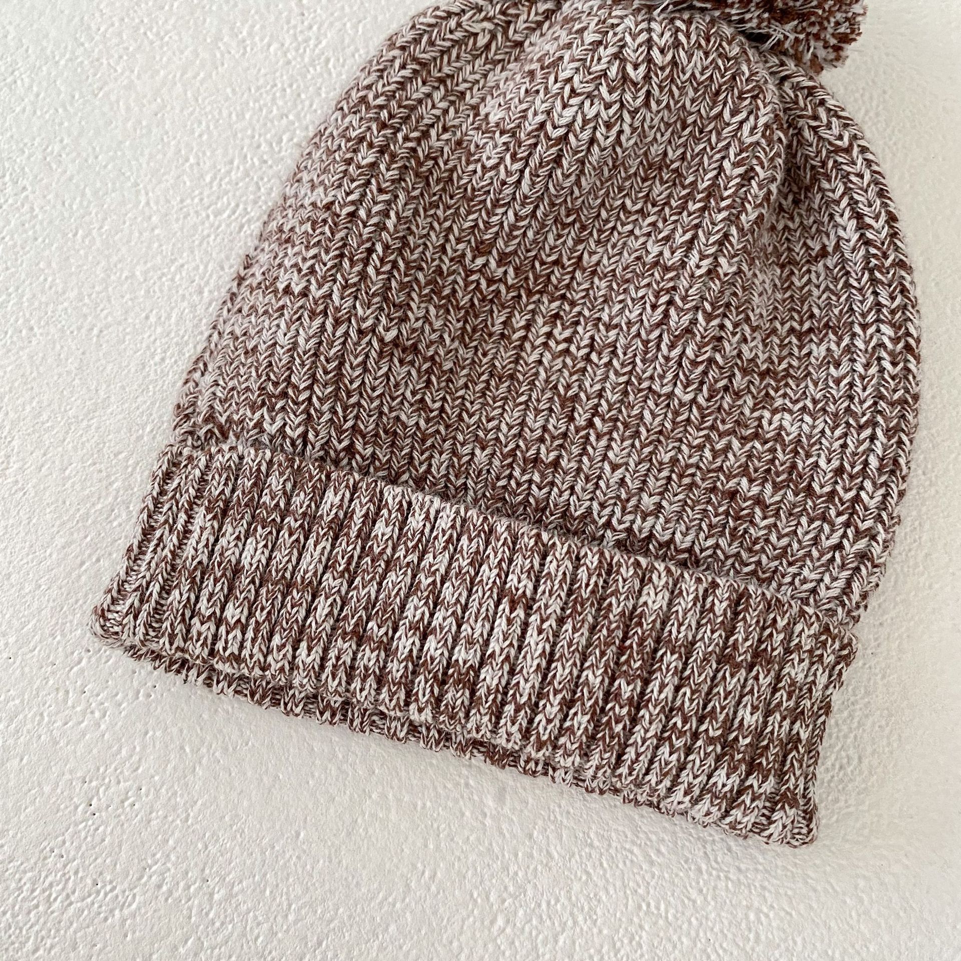 Côte & Crown brown and white knitted baby hat with pom pom and folded brim