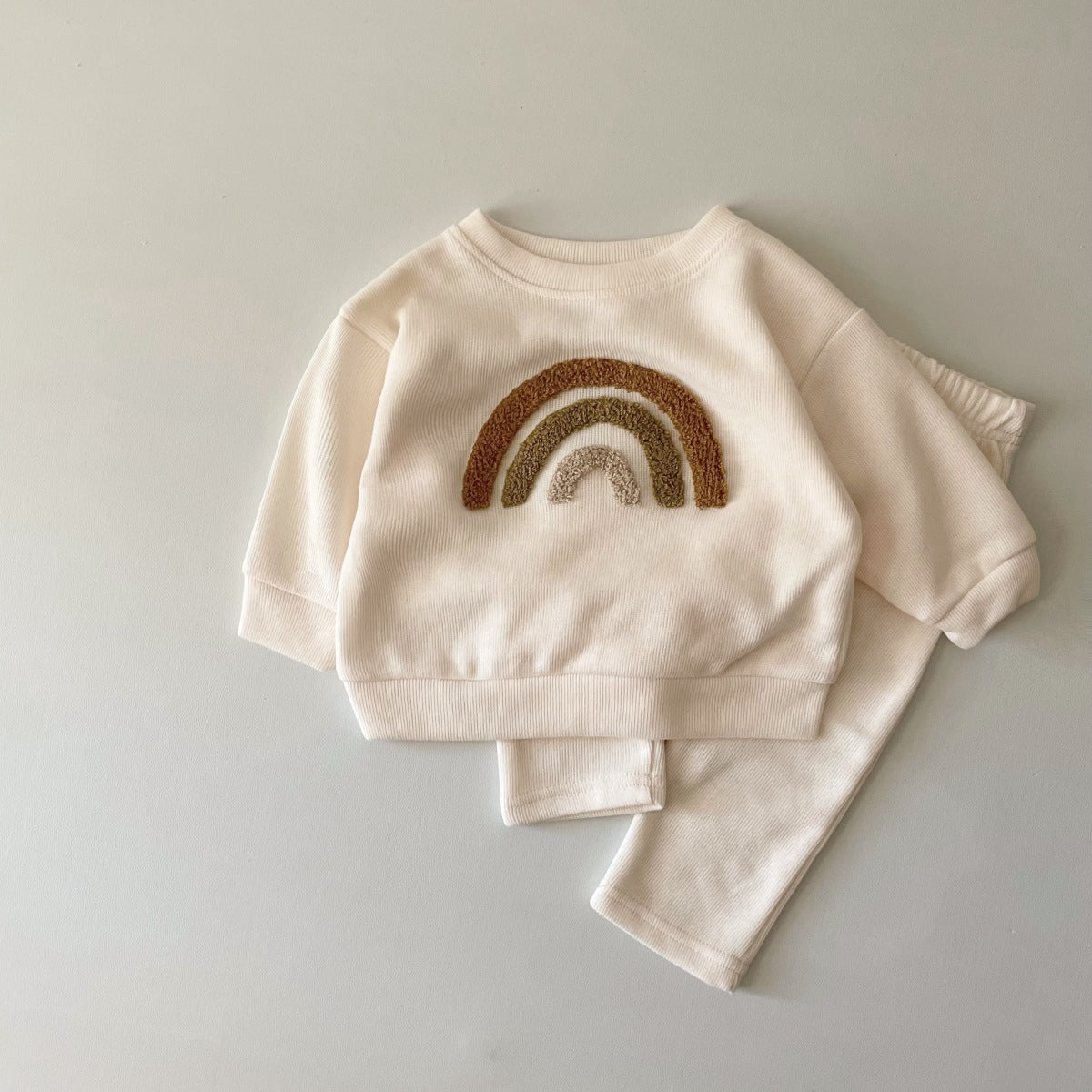 Côte & Crown embroidered baby long sleeve two-piece featuring autumn baby clothes set with rainbow design