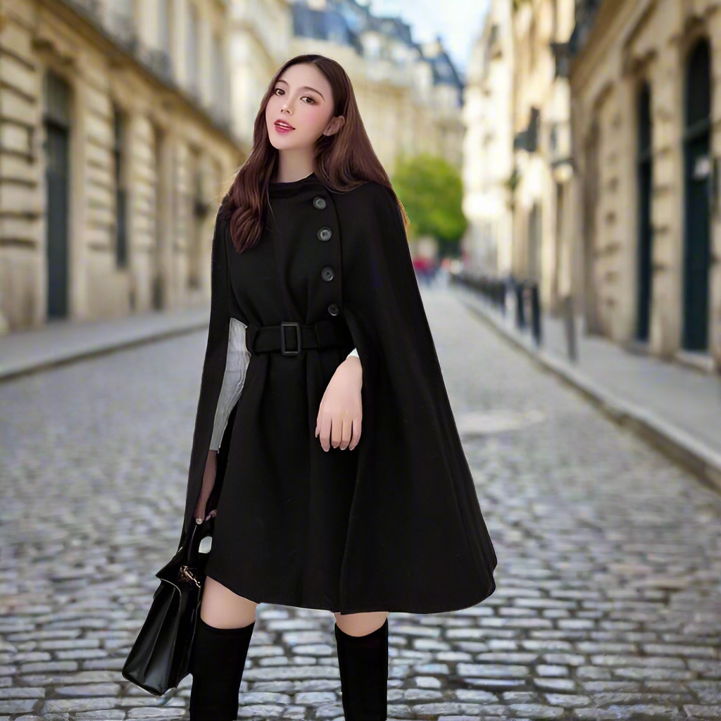 Côte & Crown Women's Elegant Cape Coat with Belt