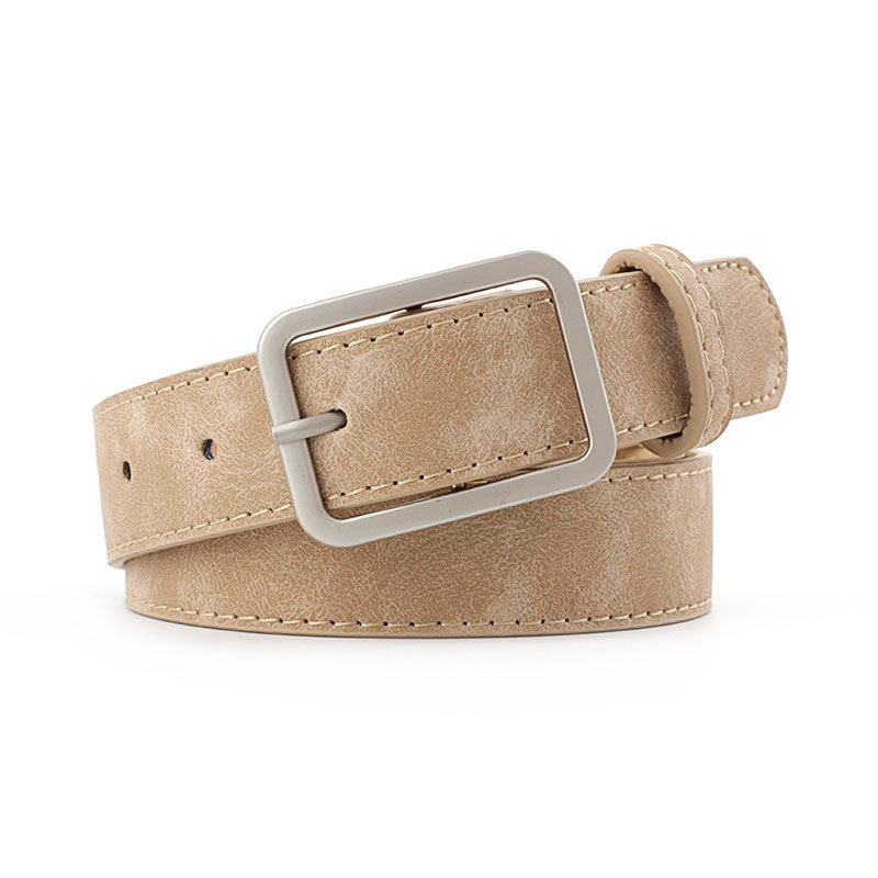 Hauteloom Women's Office Belt in Beige with a Classic Silver Buckle for a Chic Look
