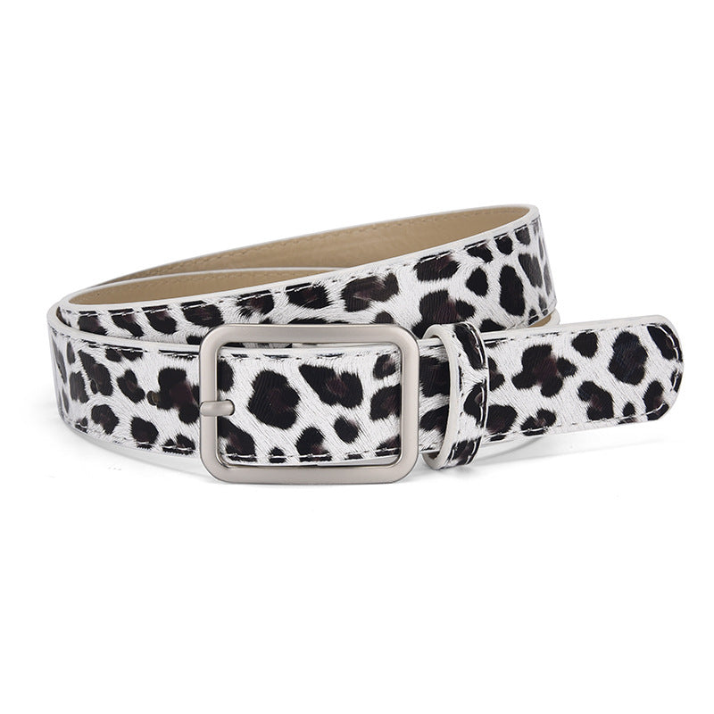  Women's Leopard Print Belt with Silver Buckle, perfect accessory for office outfits