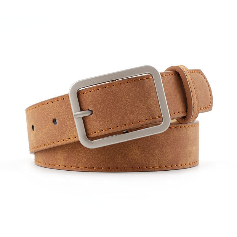 Tan Leather Belt with Metal Buckle for Office Attire