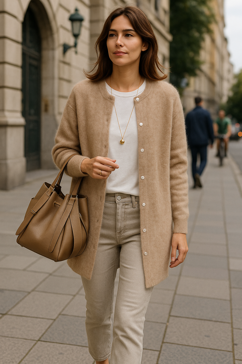 Hauteloom Beige Cardigan with Button Closure for a Stylish Casual Look