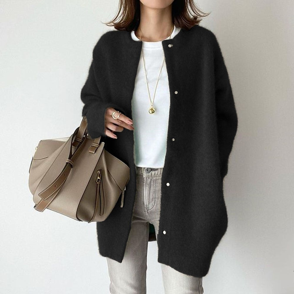 Hauteloom Women's Black Cardigan with Button Closure, Ideal for Layering in Cool Weather