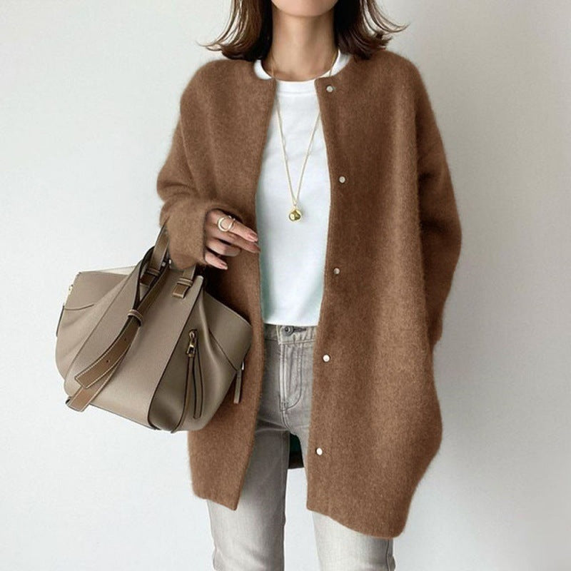 Hauteloom Brown Cardigan with Button Closure, Soft Knit and Oversized Fit, Perfect for Layering