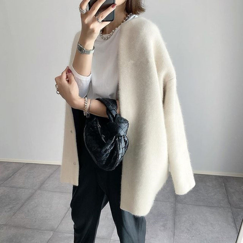 Hauteloom Cream Cardigan with Oversized Fit and Soft Knit for Stylish Layering
