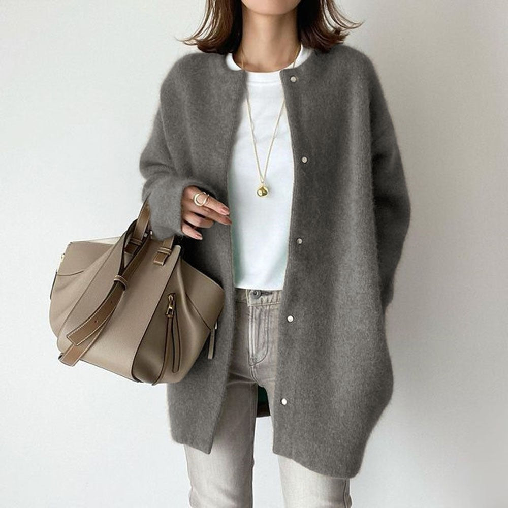 Hauteloom Grey Cardigan with Button Closure, Perfect for Layering in Cooler Weather