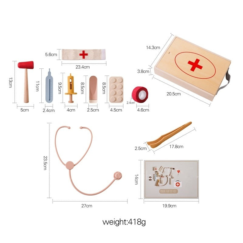 Côte & Crown children's doctor play set wooden medical tools with stethoscope and carrying case
