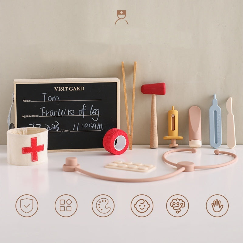 Côte & Crown children's doctor play set with wooden medical tools and a blackboard for kids