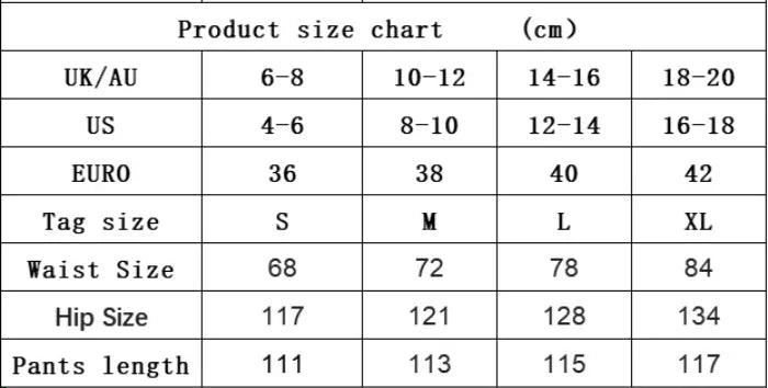Côte & Crown womens clothes size chart showing UK AU US EU sizes with waist hip and pants length in cm