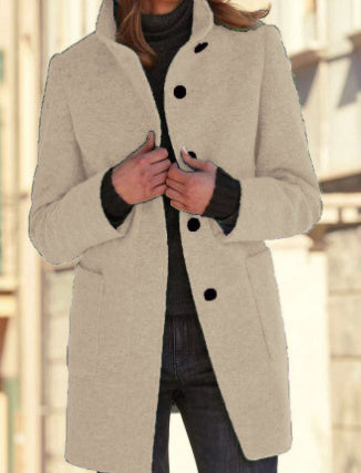 Hauteloom Women's Cream Office Coat with Stylish Button Closure and Comfortable Fit