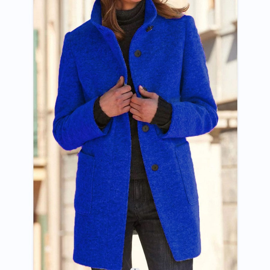 Hauteloom Women's Bright Blue Coat, Stylish for Office Wear with Modern Button Closure