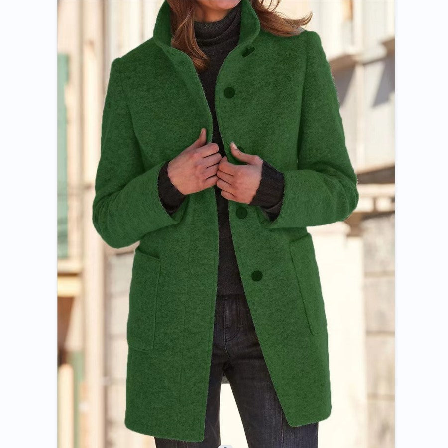 Hauteloom Green Wool Blend Coat for Women, Perfect for Office and Casual Wear