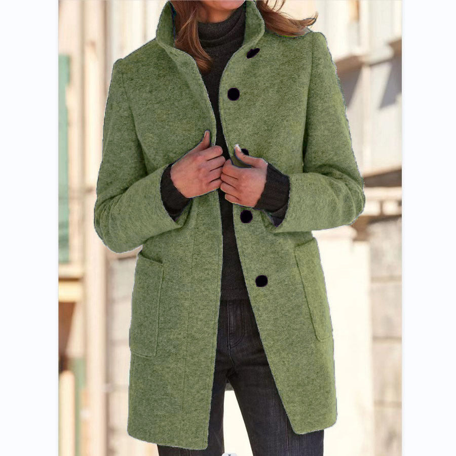 Hauteloom Women's Green Wool Blend Coat, Perfect for Office Wear with a Stylish Modern Fit