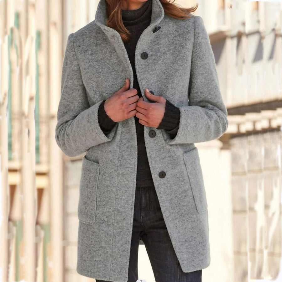 Hauteloom Women's Grey Wool Blend Coat, Perfect for Office Wear in Cool Weather