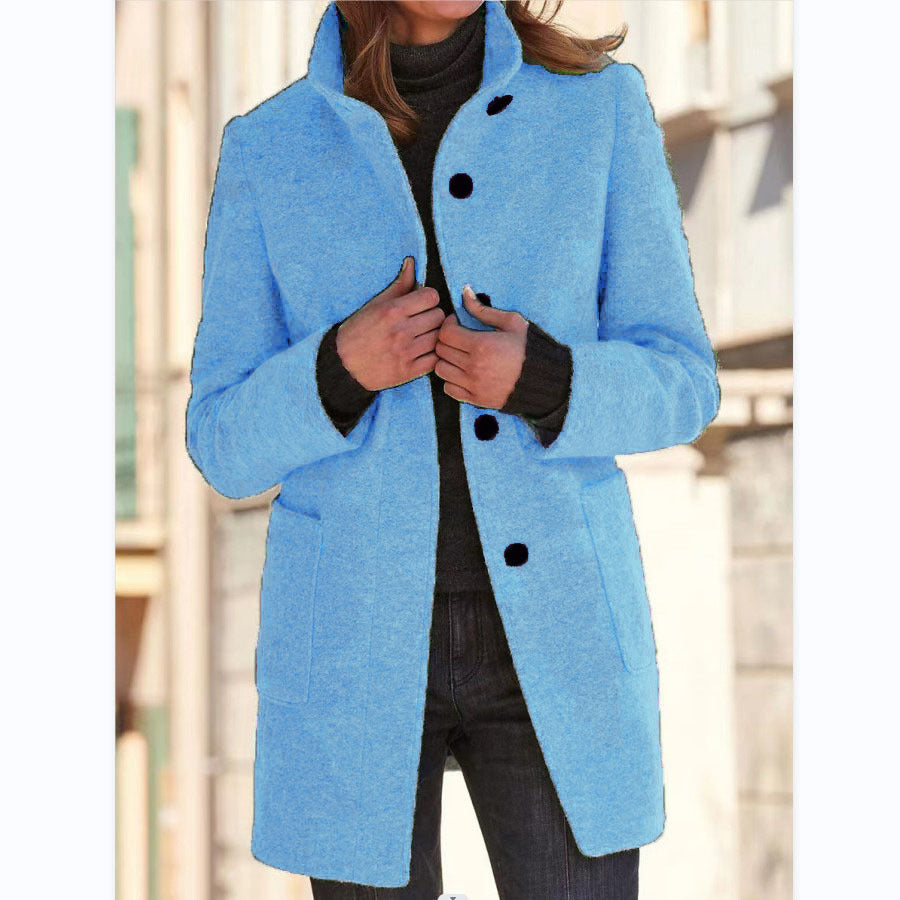 Hauteloom Women's Blue Office Coat with Button Closure and Side Pockets for Stylish Office Wear