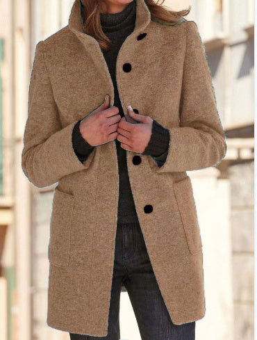 Hauteloom Women's Beige Coat with Pockets, Perfect for Office Wear