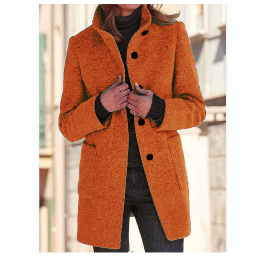 Hauteloom Women's Orange Coat Perfect for Office Wear with Stylish Collar and Button Closure