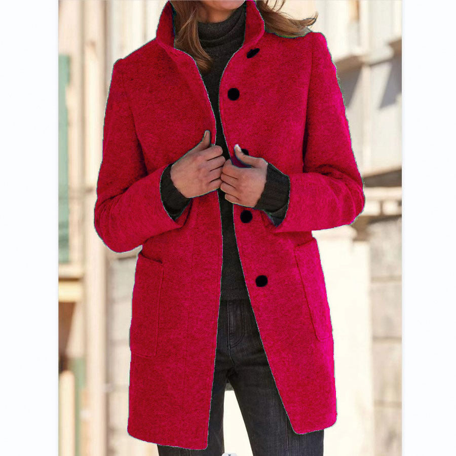 Hauteloom bright pink women's office coat with pockets and button closure perfect for stylish work attire