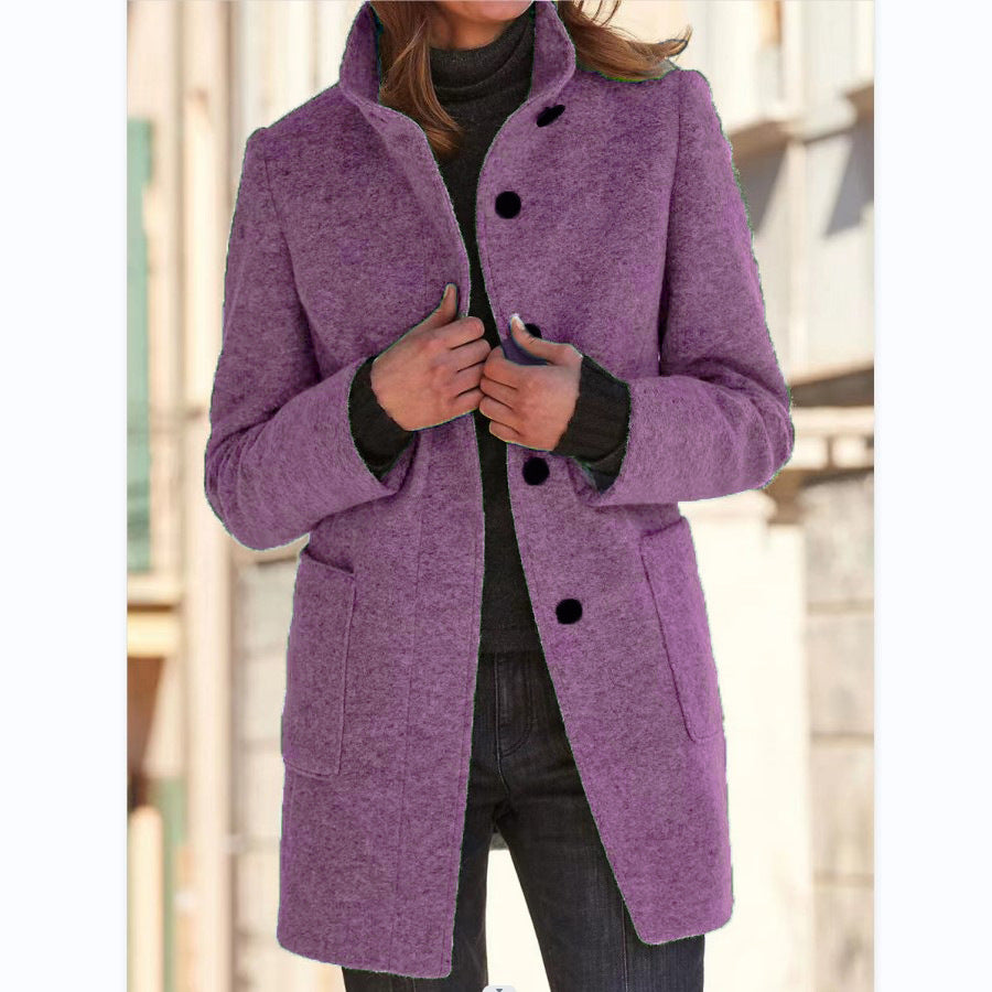 Hauteloom Women's Purple Office Coat with Button Closure and Pockets for Stylish Office Wear