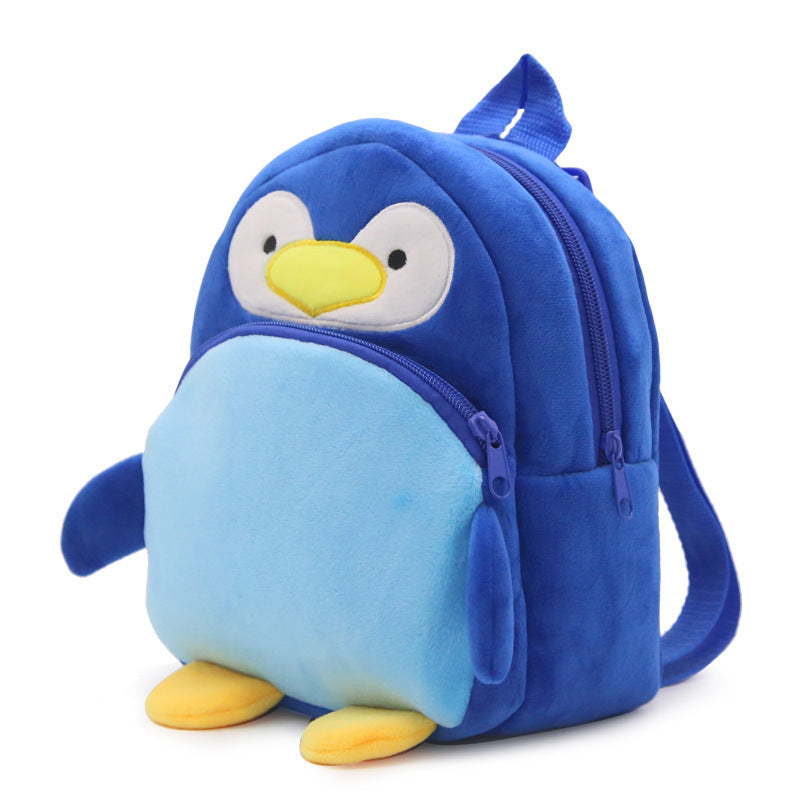 Côte & Crown blue and light blue plush penguin backpack for kids with yellow feet and beak