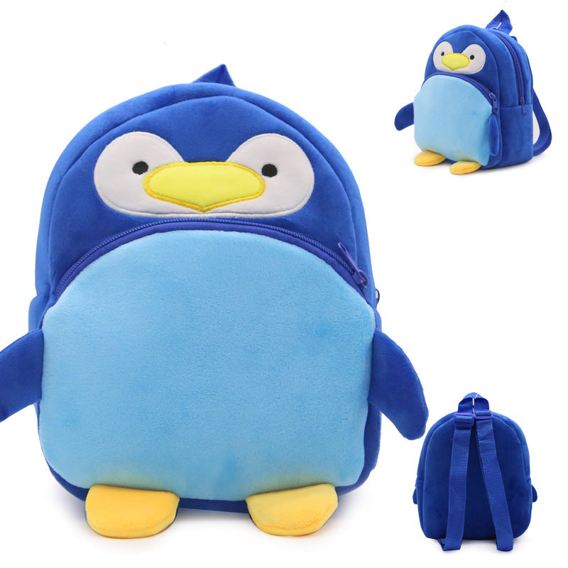 Côte & Crown plush blue penguin backpack for kids with adjustable straps and front zipper pocket