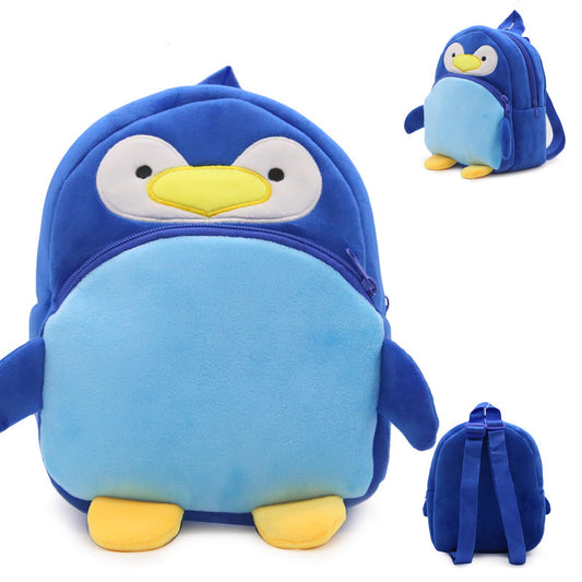 Côte & Crown plush blue penguin backpack for kids with adjustable straps and front zipper pocket