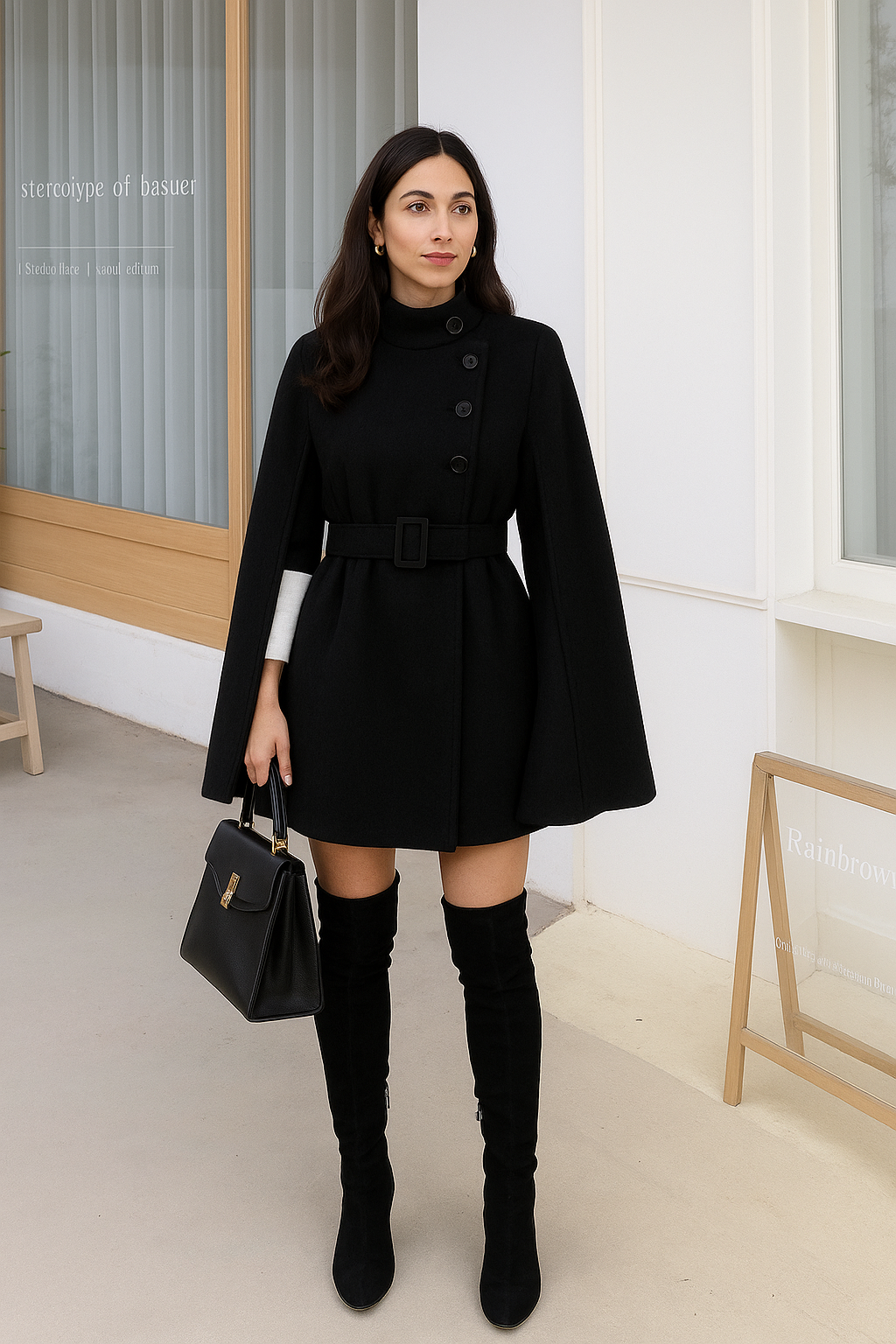 Côte & Crown Women's Elegant Cape Coat with Belt