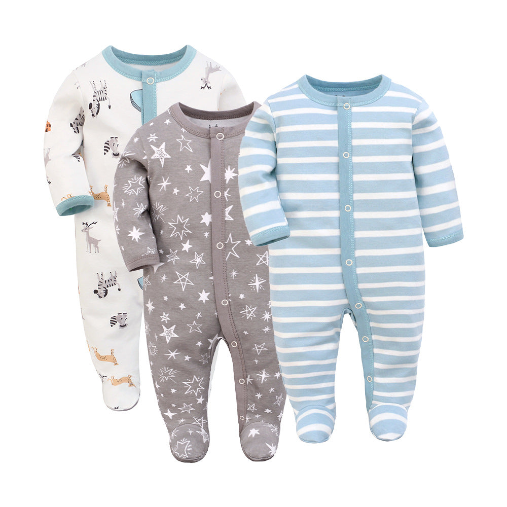 Côte & Crown baby long sleeve rompers in animal, star, and stripe designs soft cotton baby sleeper