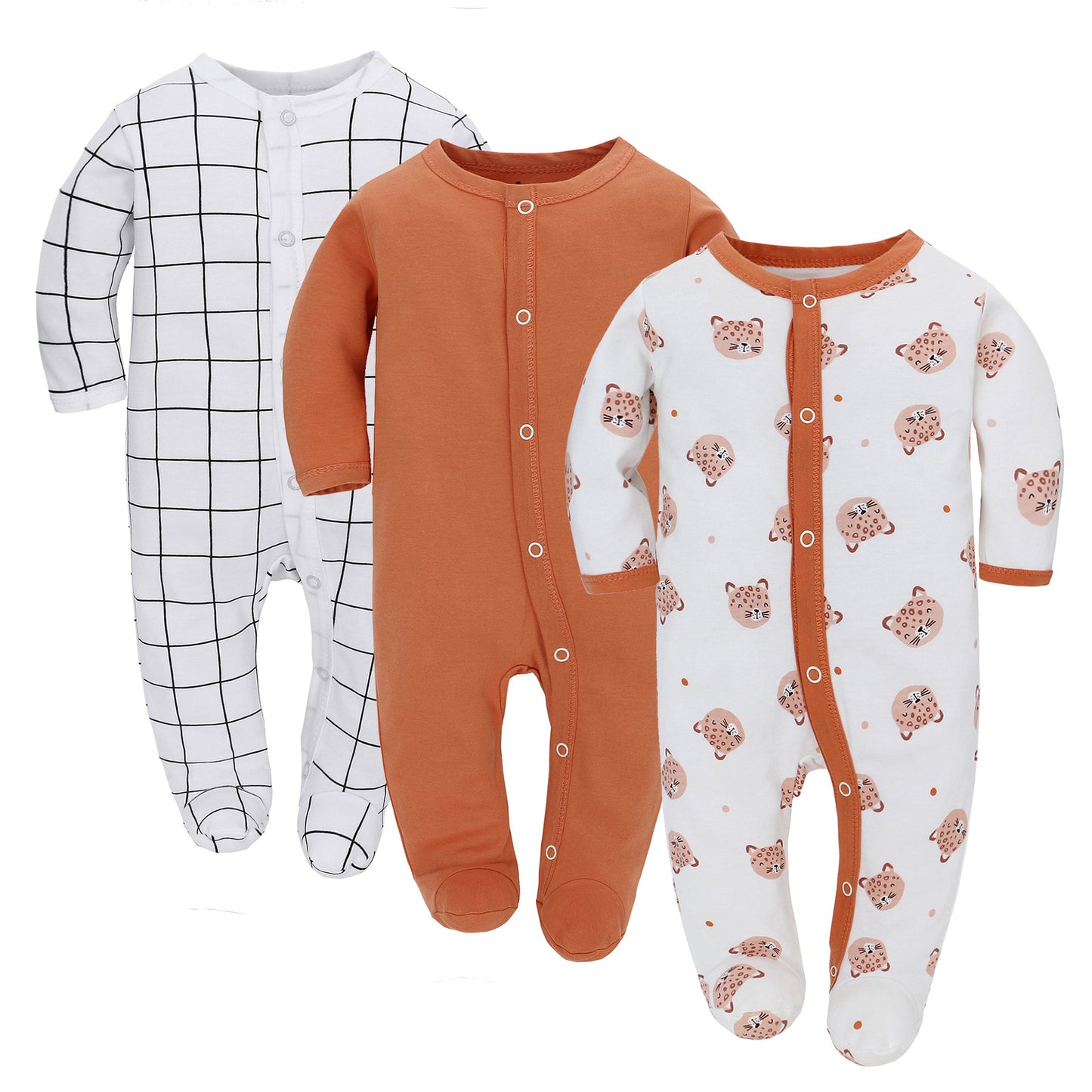 Côte & Crown soft cotton baby sleeper long sleeve romper set with animal print and solid colors
