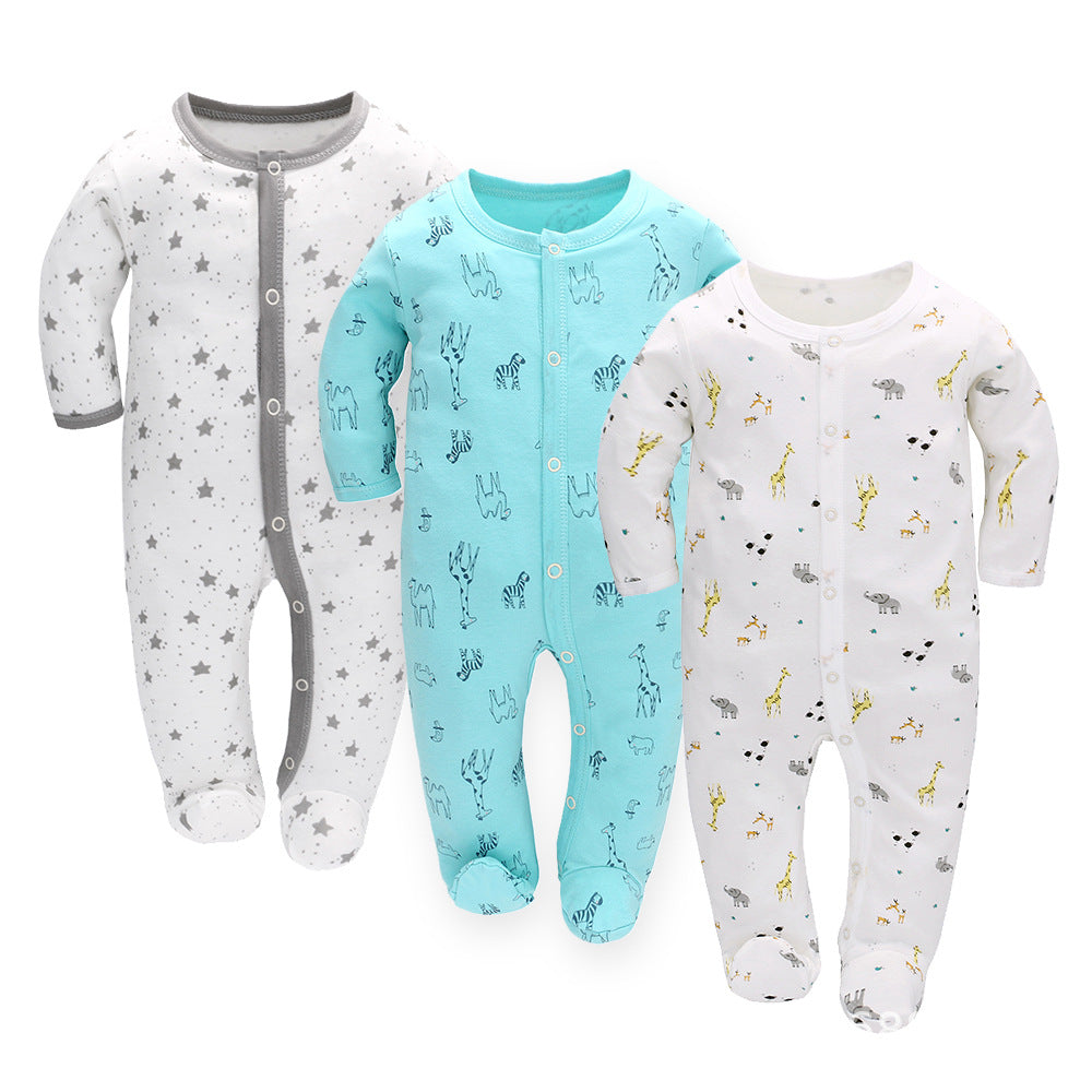 Côte & Crown baby long sleeve romper set with soft cotton baby sleeper in star and animal prints