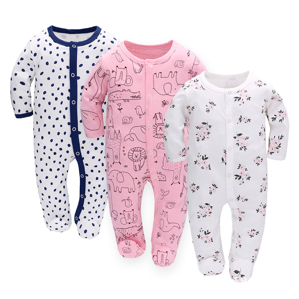 Côte & Crown baby long sleeve rompers set featuring soft cotton baby sleeper in polka dot, animal print, and floral designs