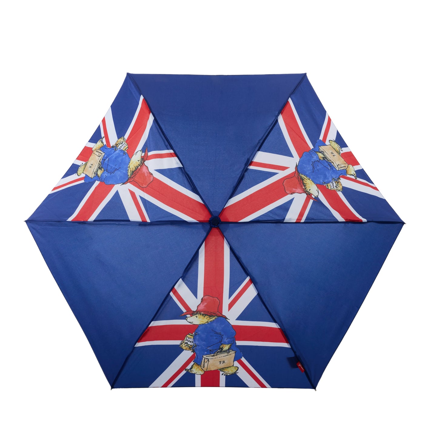 Union Jack Paddington Bear umbrella featuring a vibrant design with Paddington on a blue background