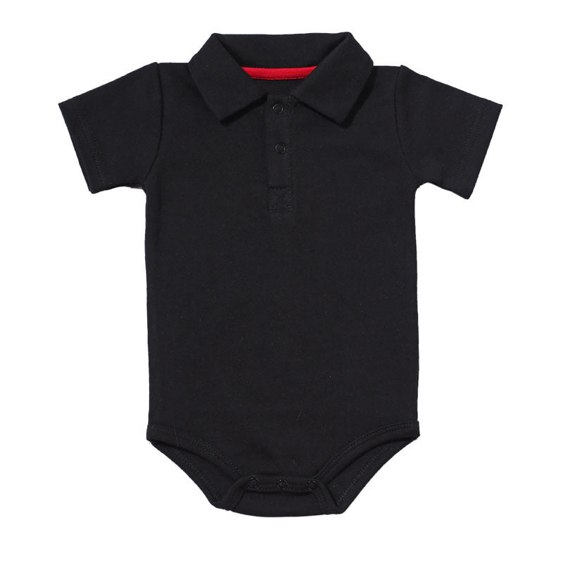 Côte & Crown black baby onsie with collar and short sleeves made from soft fabric