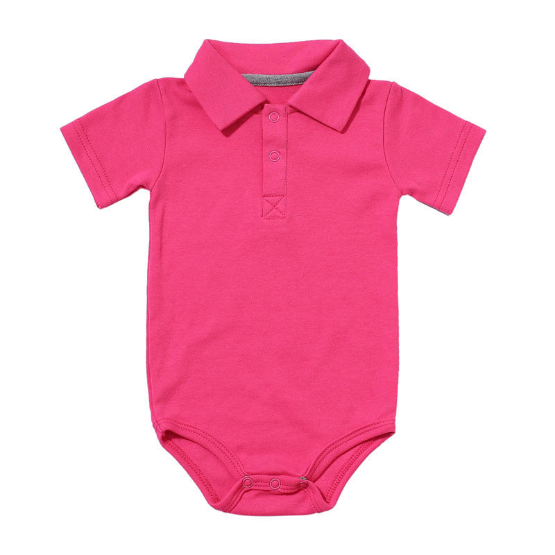 Côte & Crown pink baby onsie with collar and short sleeves in soft cotton fabric