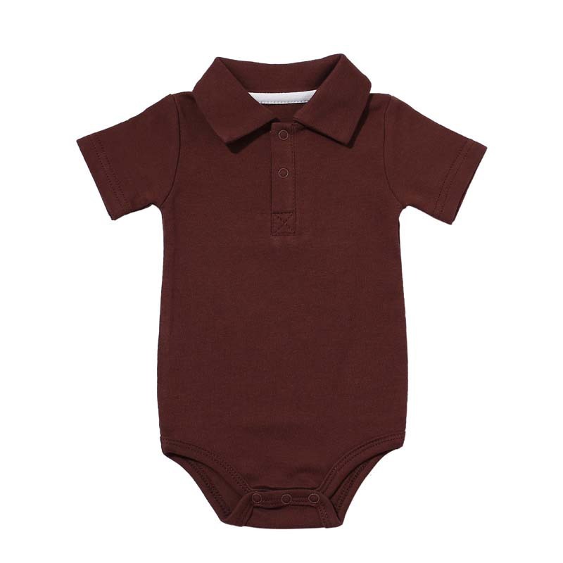 Côte & Crown baby onsie with collar in dark brown short sleeve cotton fabric