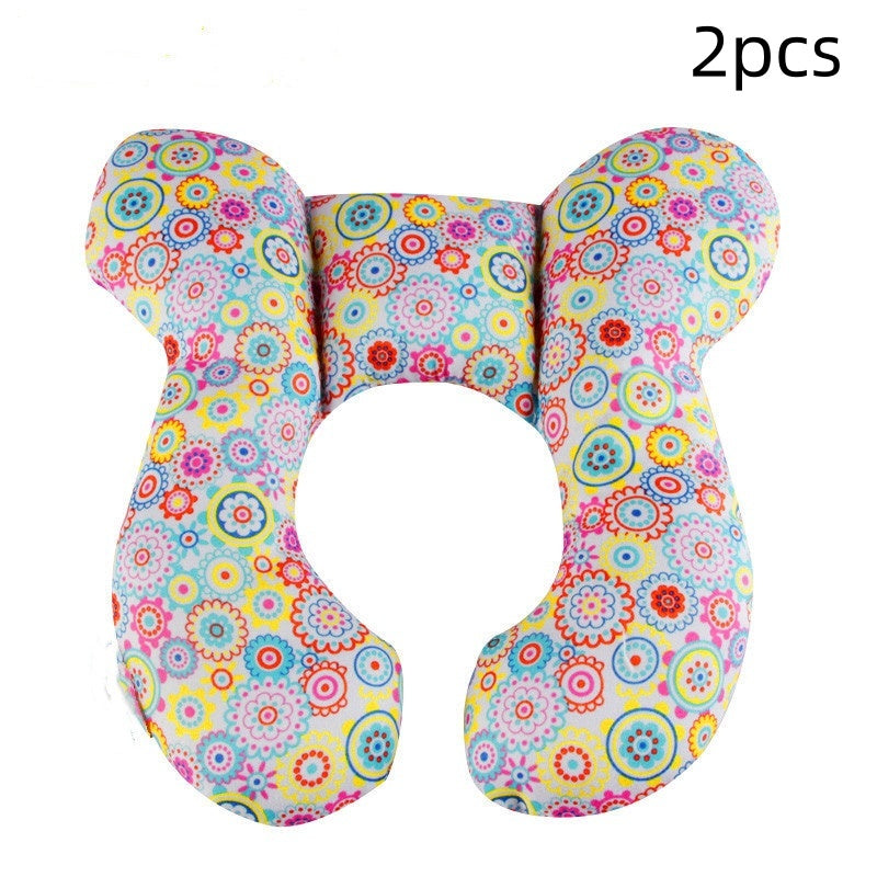 Côte & Crown U-Shaped Neck Guard Pillow for Stroller with colorful floral pattern set of 2