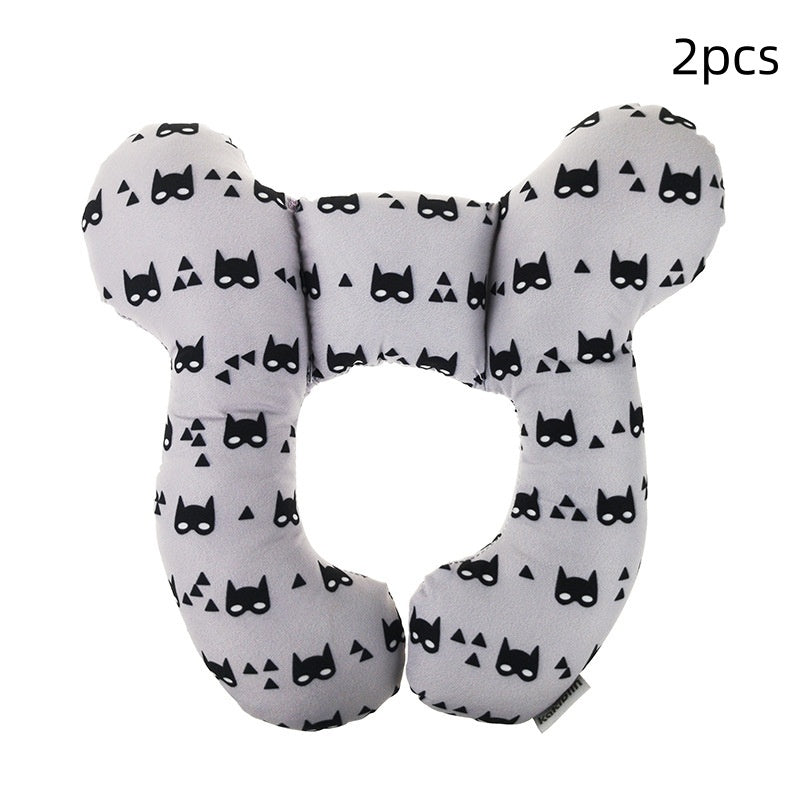 Côte & Crown U-Shaped Neck Guard Pillow for Stroller with black cat mask pattern in gray