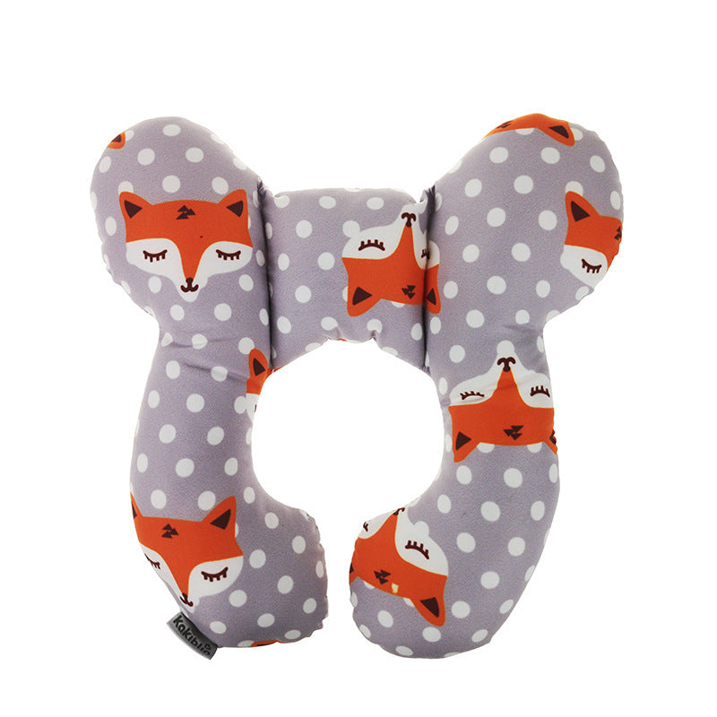 Côte & Crown U-Shaped Neck Guard Pillow for Stroller with Fox and Polka Dot Design
