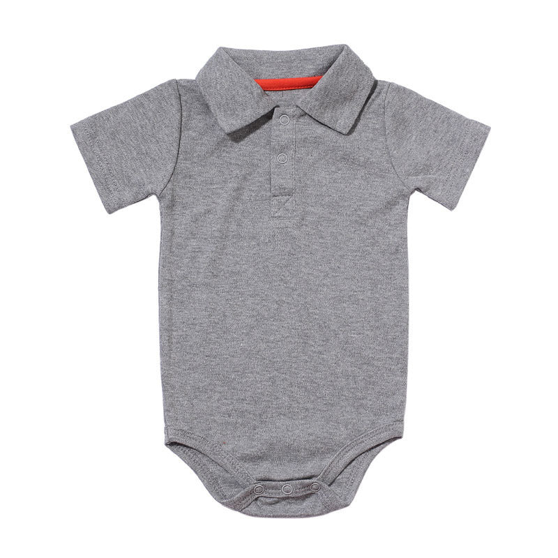 Côte & Crown gray baby onsie with collar and short sleeves made of soft fabric